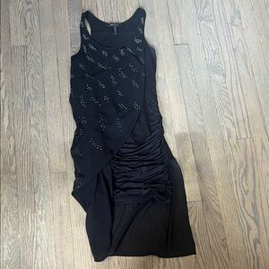 BCBGMaxAzria Black Asymmetrical Dress with Studded Detail
